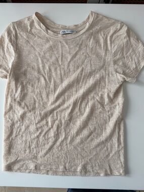 Zara | Basic T-Shirt | Light Beige Crewneck Short Sleeve Tee